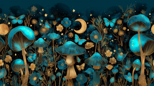 Papier peint enchanteur Champignons et papillons nocturnes