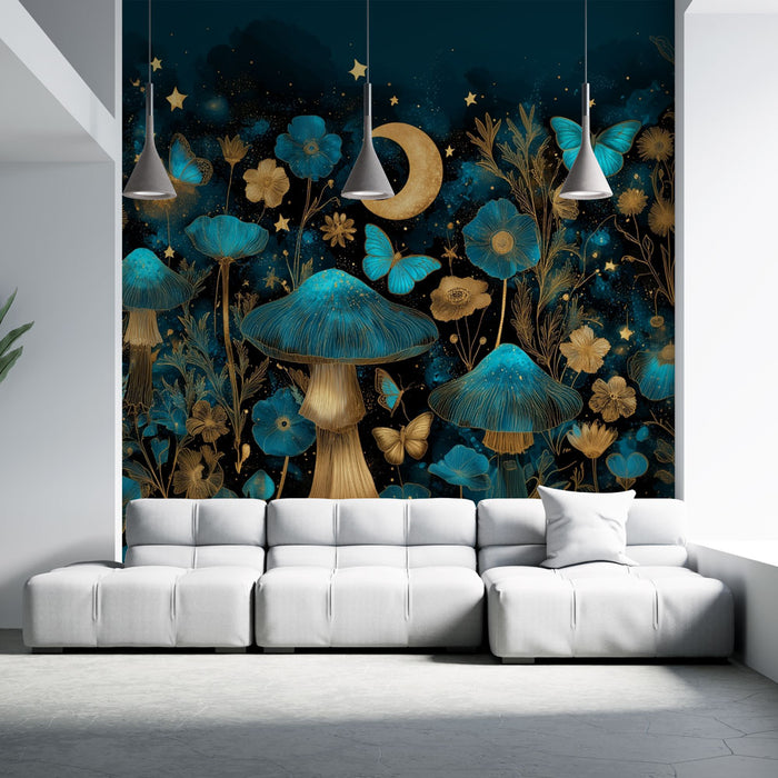 Papier peint enchanteur | Champignons et papillons nocturnes