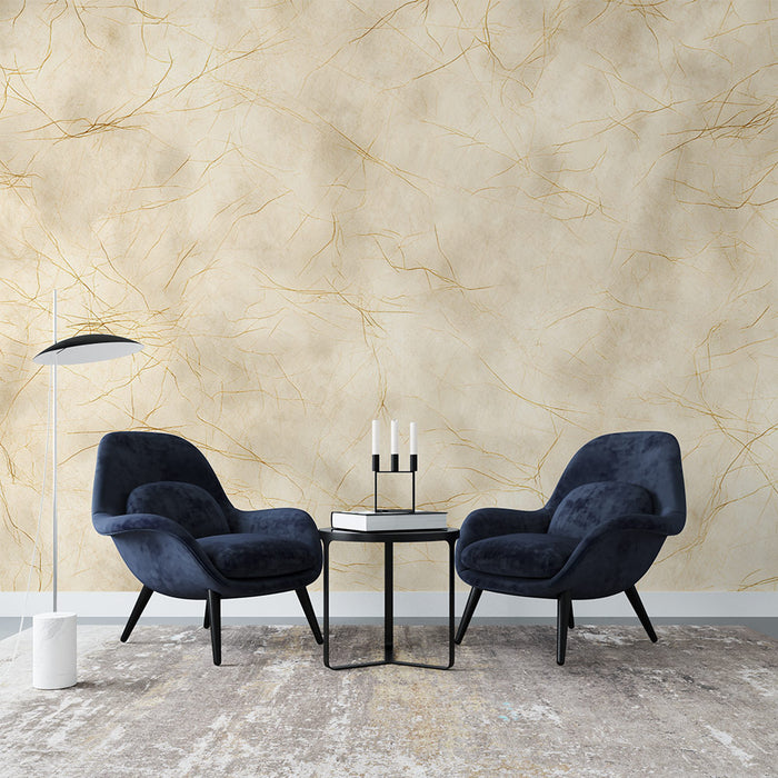 Papier peint lignes dorées | Élégance simple sur fond crème