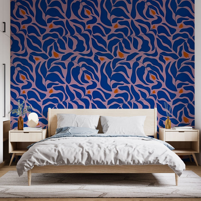 Papier peint abstrait | Motif bleu et orange