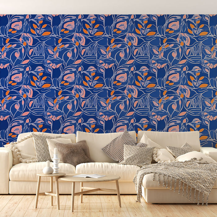 Papier peint floral bleu | Design abstrait