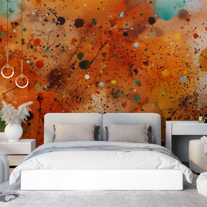Papier peint abstrait | Éclats multicolores sur fond orange