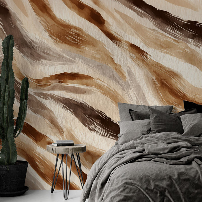Papier peint à motifs ondulés | Tons de brun et beige