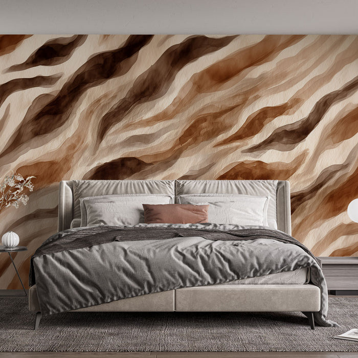 Papier peint texturé | Motif ondulé brun et beige