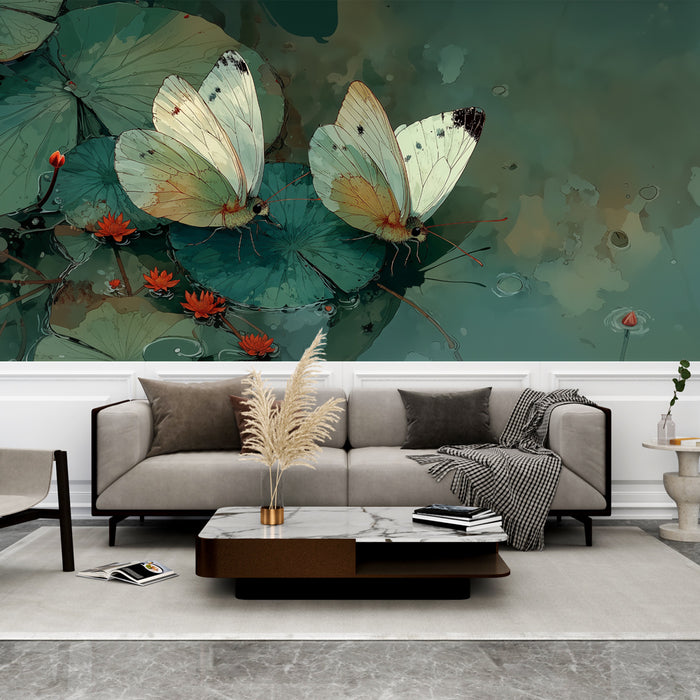 Papier peint papillons | Élégance naturelle en nuances de vert