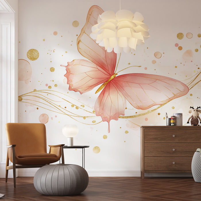 Papier peint papillon | Élégance pastel et dorée