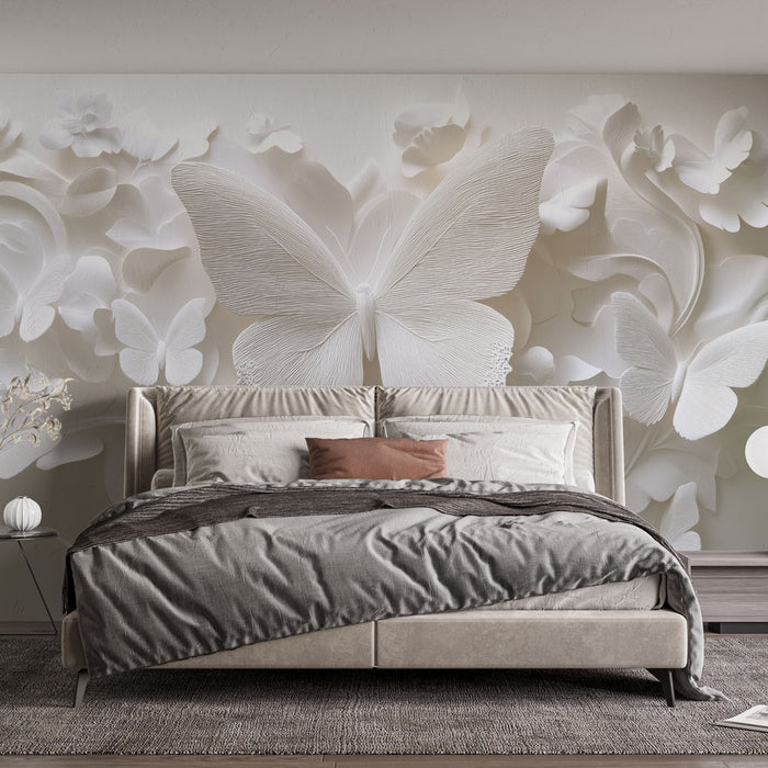 Papier peint papillons blancs | Élégance en relief