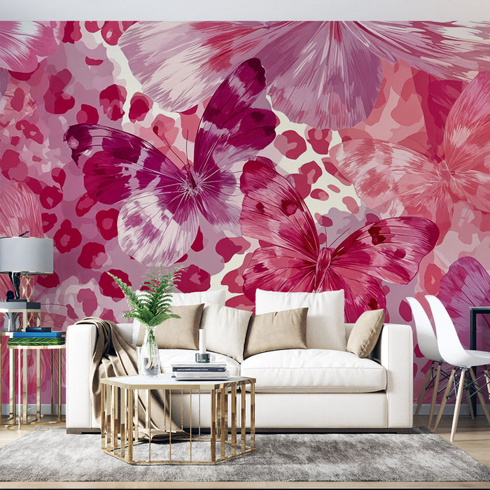 Papier peint papillon | Design floral rose et violet