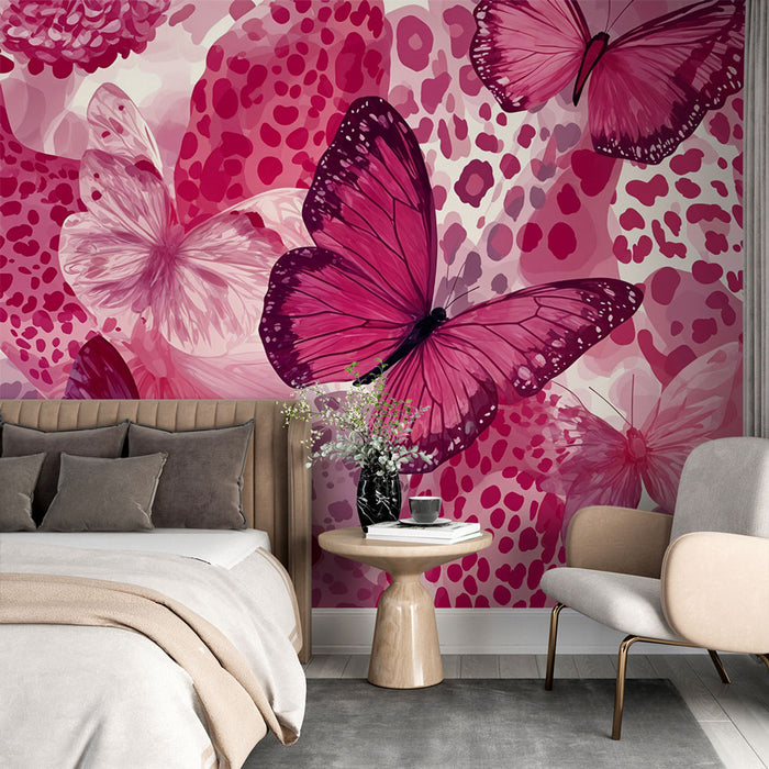 Papier peint papillons | Éclat rose et floral