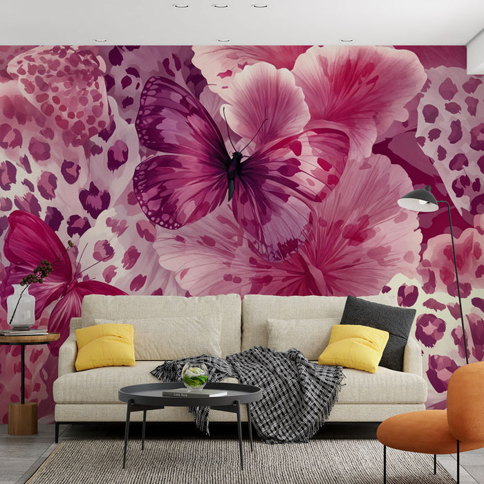 Papier peint papillon rose | Design floral et exotique
