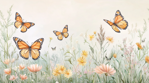Papier peint papillon Élégance florale et papillons orangés