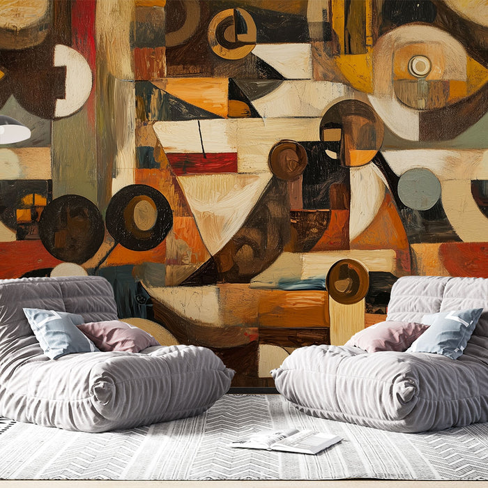Papier peint géométrique abstrait | Motifs terreux modernes
