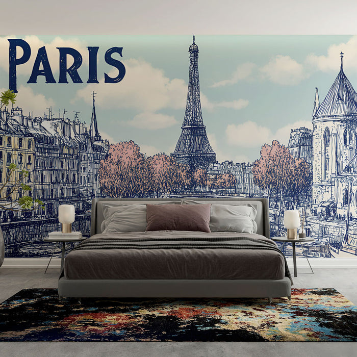 Papier peint Paris | Illustration Vintage