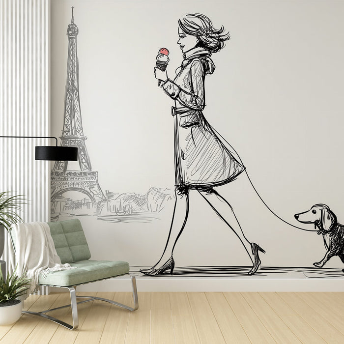 Papier peint Parisien | Élégance de la promenade à Paris