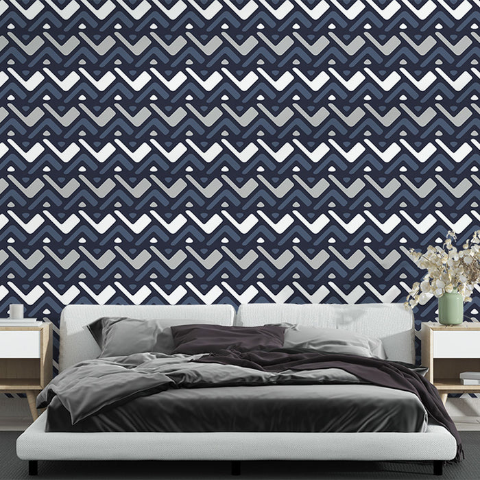 Papier peint géométrique | Chevron bleu et gris