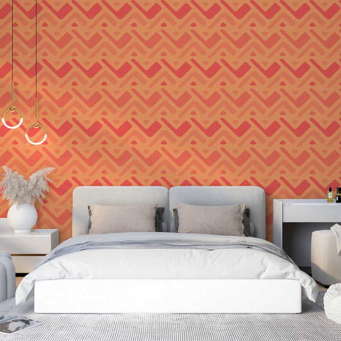 Papier peint géométrique | Motif chevron orange et rose