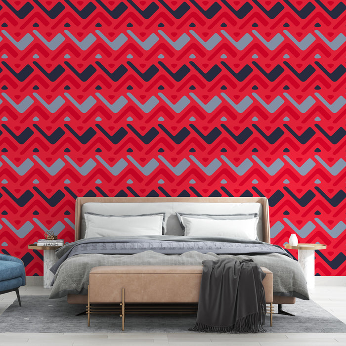 Papier peint géométrique | Motif zigzag rouge et gris