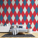 Papier peint moderne losanges rouges et bleus pour chambre contemporaine