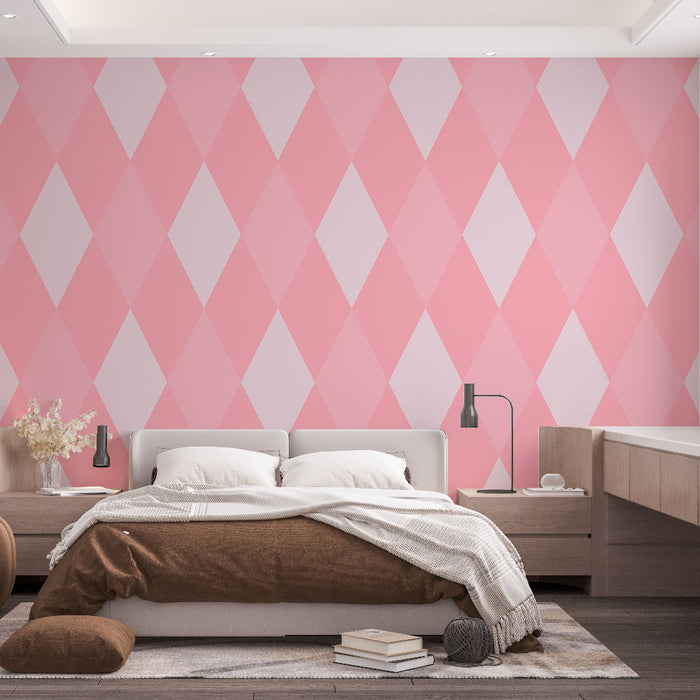 Papier peint motif losanges | Rose pastel