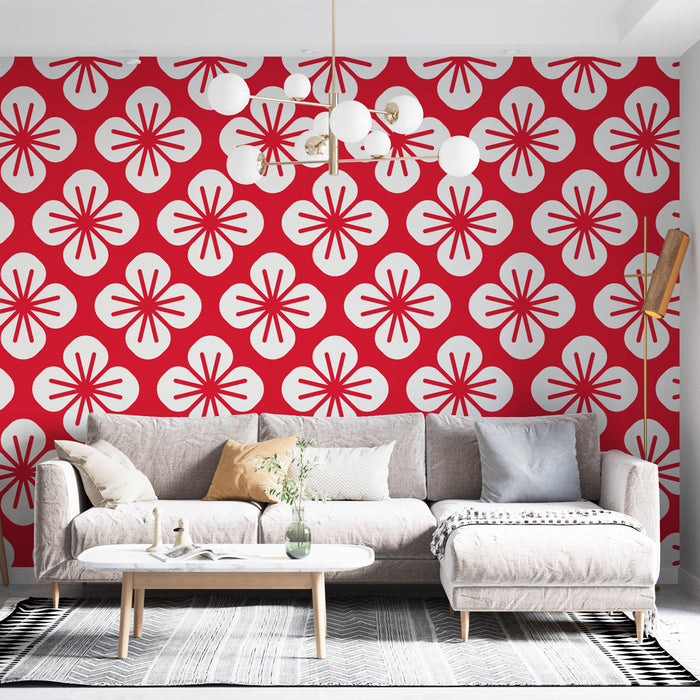 Papier peint floral | Motif rouge et blanc