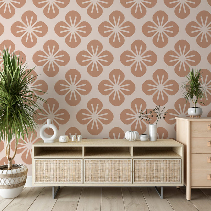 Papier peint floral | Design épuré beige et blanc