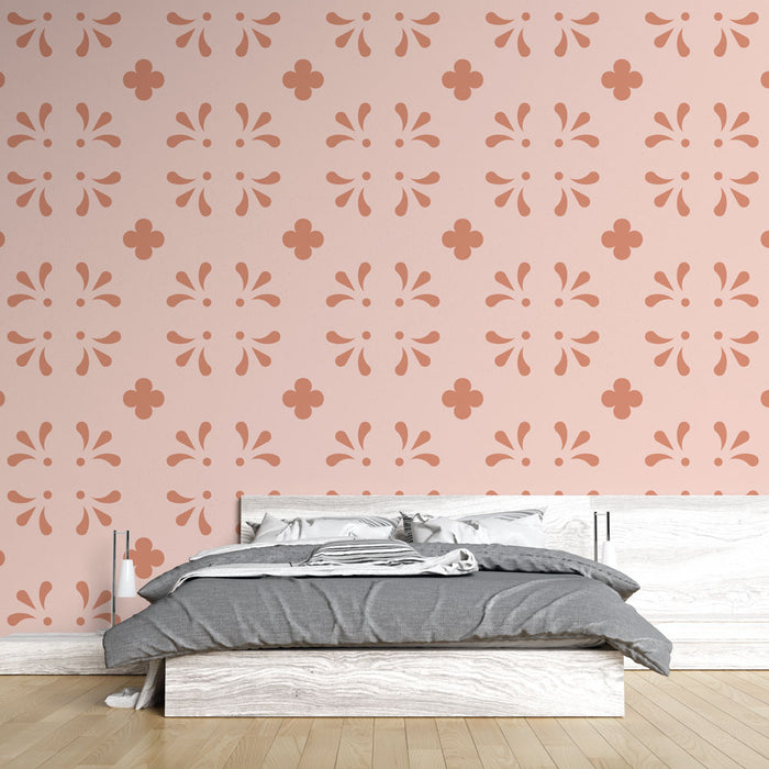 Papier peint floral | Design rétro pêche