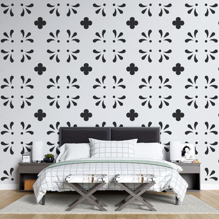 Papier peint motifs floraux | Design minimaliste noir et blanc