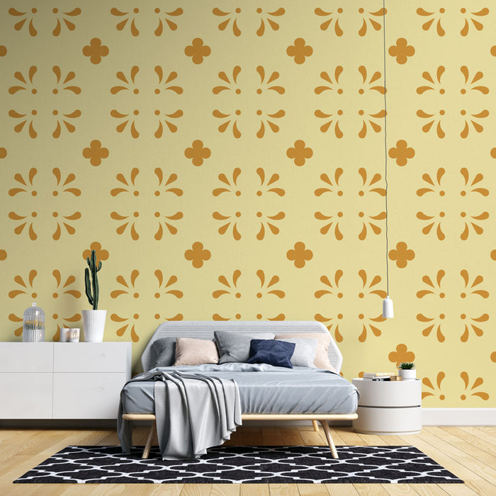 Papier peint floral | Motifs rétro jaune et orange