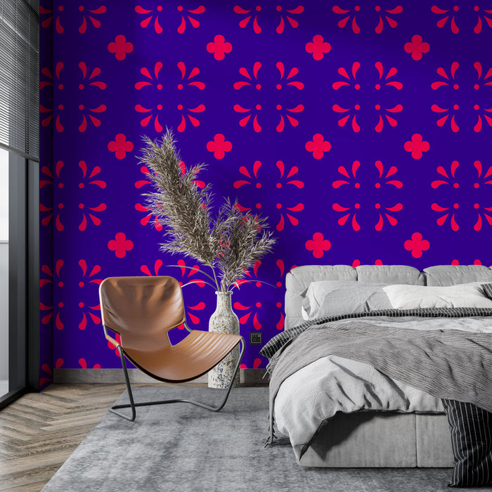 Papier peint floral | Motif violet et rose éclatant