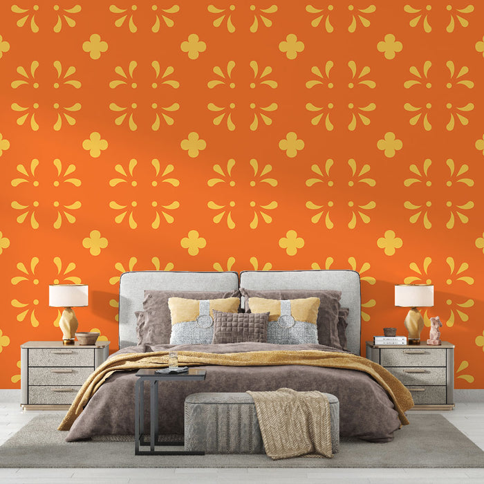 Papier peint floral | Motifs orange et jaune