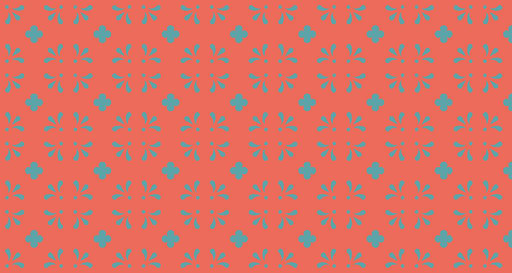 Papier peint floral Rouge corail et bleu