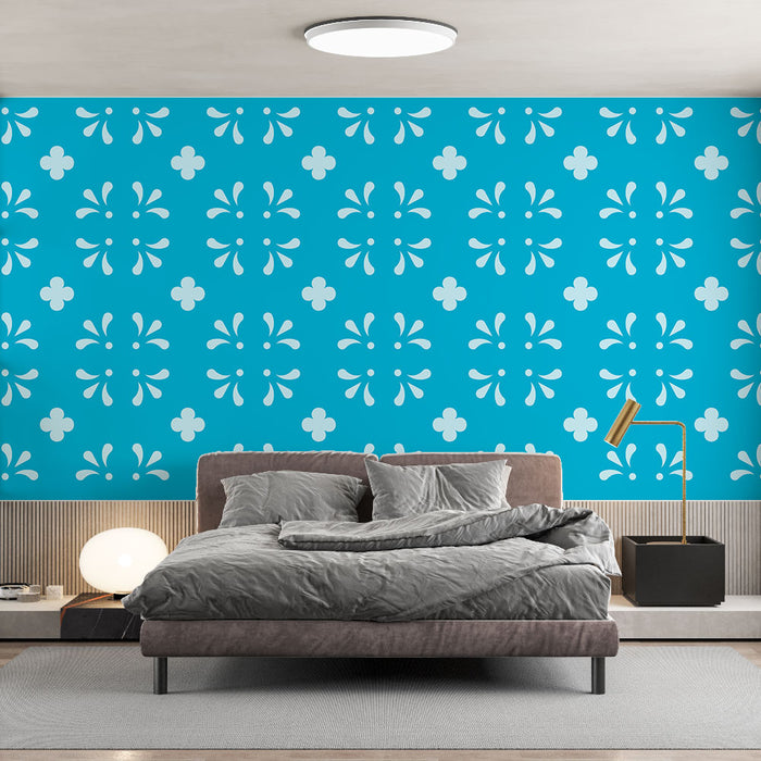 Papier peint motif floral | Bleu turquoise moderne