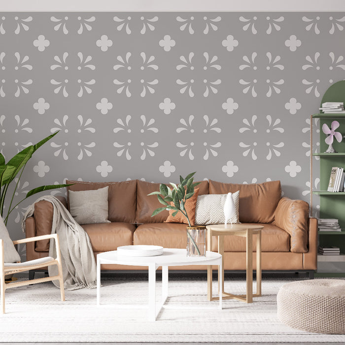 Papier peint motif floral | Design élégant gris et blanc