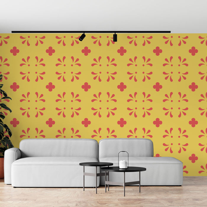 Papier peint floral | Motif géométrique jaune et orange