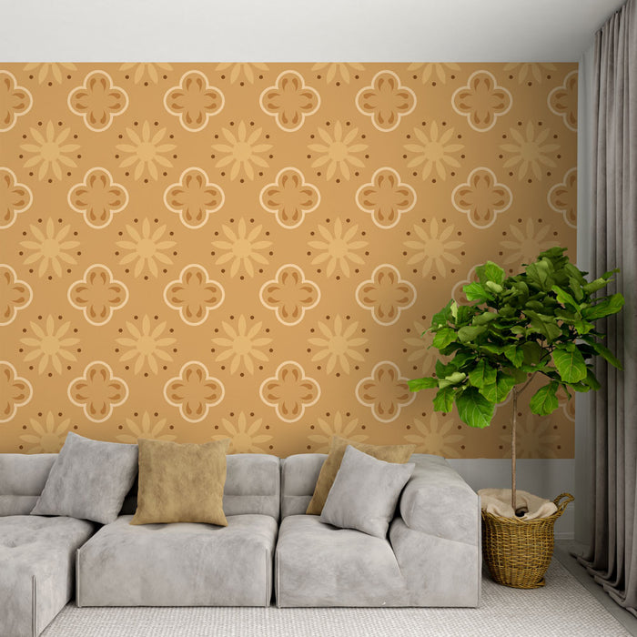 Papier peint floral | Motifs vintage beige et marron