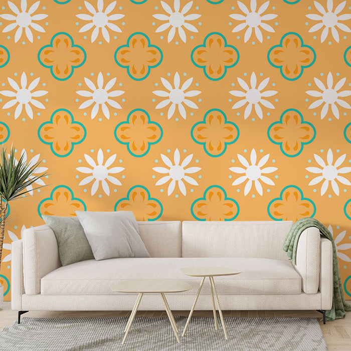 Papier peint floral géométrique | Orange et Blanc