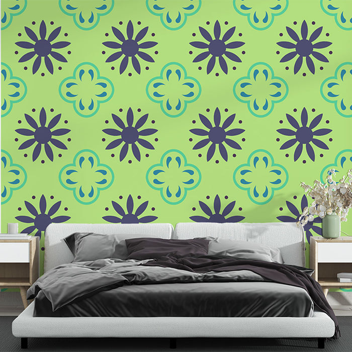 Papier peint motif floral | Vert et bleu