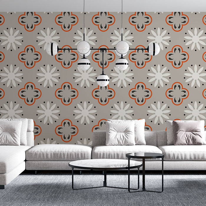 Papier peint floral multicolore avec motifs géométriques pour salon moderne