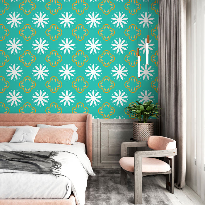 Papier peint floral | Design géométrique turquoise