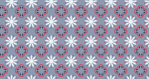 Papier peint floral Motif rétro bleu et rouge
