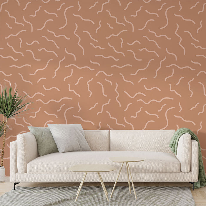 Papier peint ondulé | Design terre cuite et beige