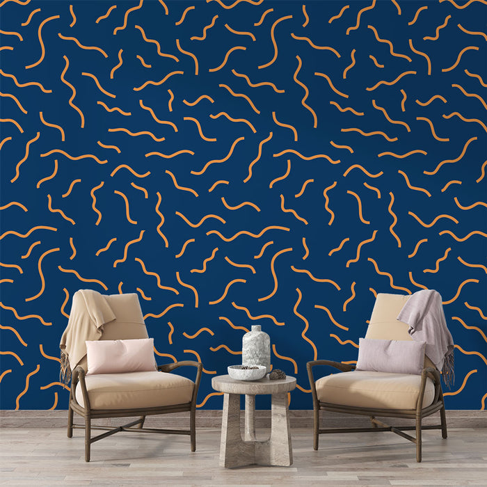 Papier peint ondulé | Motif géométrique bleu et orange