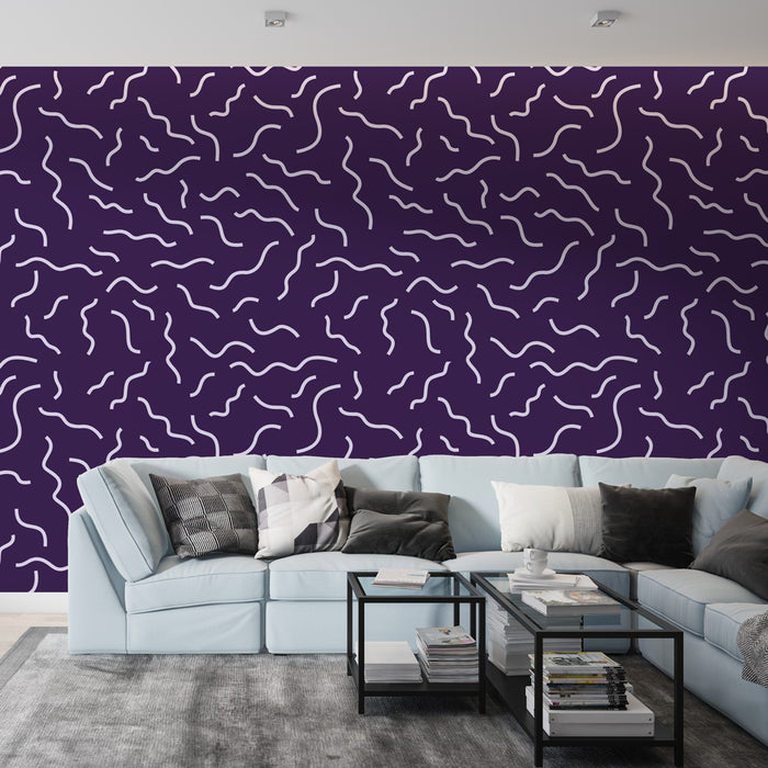 Papier peint abstrait | Motif ondulé violet et blanc