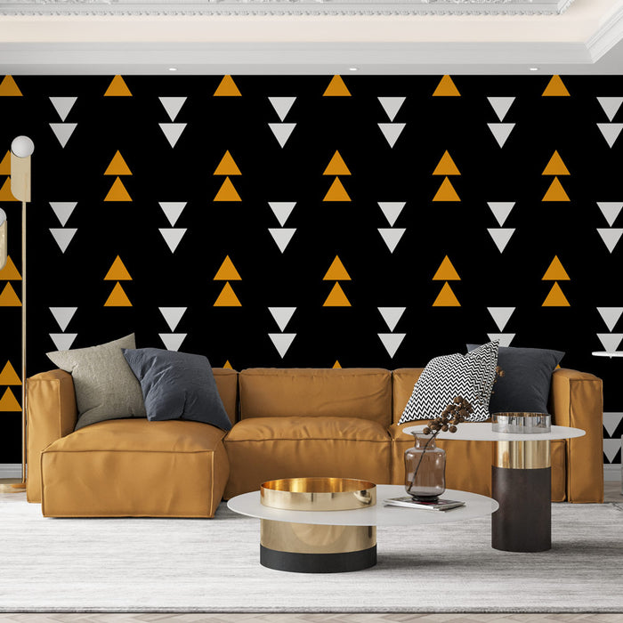 Papier peint triangles | Design géométrique noir, blanc et orange