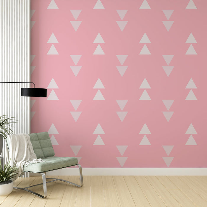 Papier peint triangles | Design rose et blanc