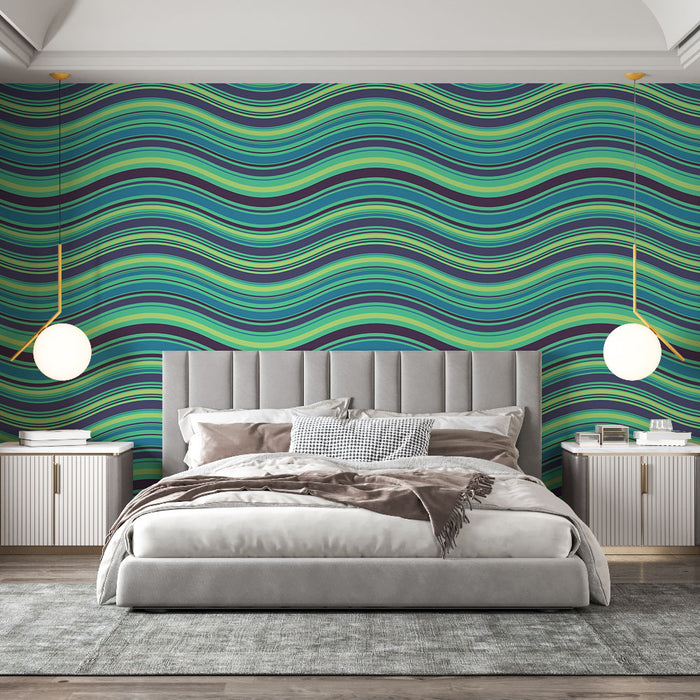 Papier peint vagues | Design ondulé bleu et vert