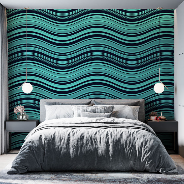 Papier peint vagues | Design ondulé bleu