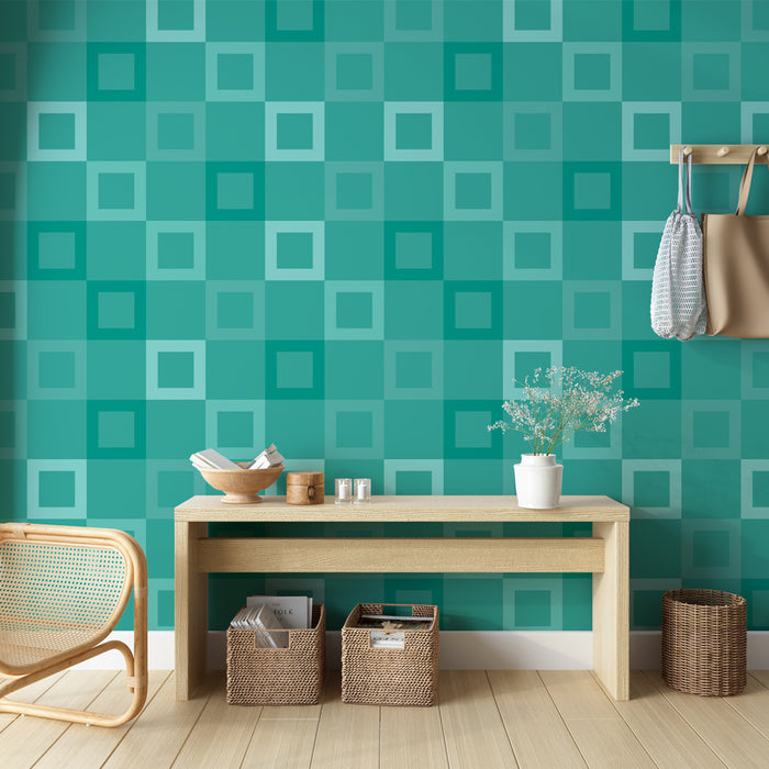 Papier peint géométrique | Motif à carreaux vert