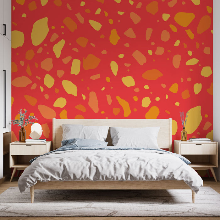 Papier peint terrazzo | Motif abstrait rouge et orange