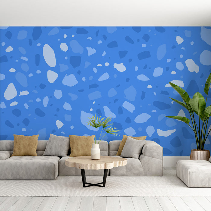 Papier peint terrazzo bleu avec motifs abstraits pour salon moderne et élégant